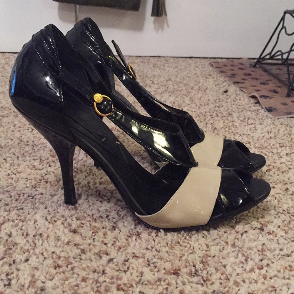 BCBG 3 inch heels, black and off white